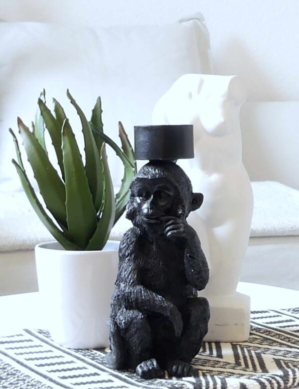 Affe Kerzenständer schwarz klein mit Deko