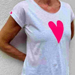T-Shirt Weiss mit Herz neonpink